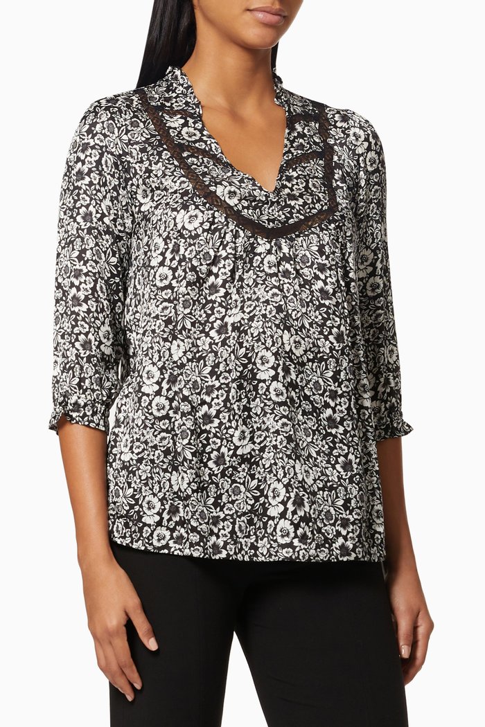 

Rock Print Blouse in Silk Viscose, Pink