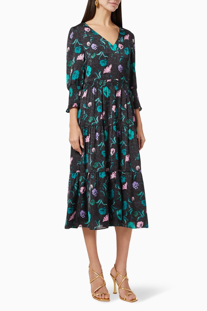 

Floral Print Midi Dress in Nylon, Black