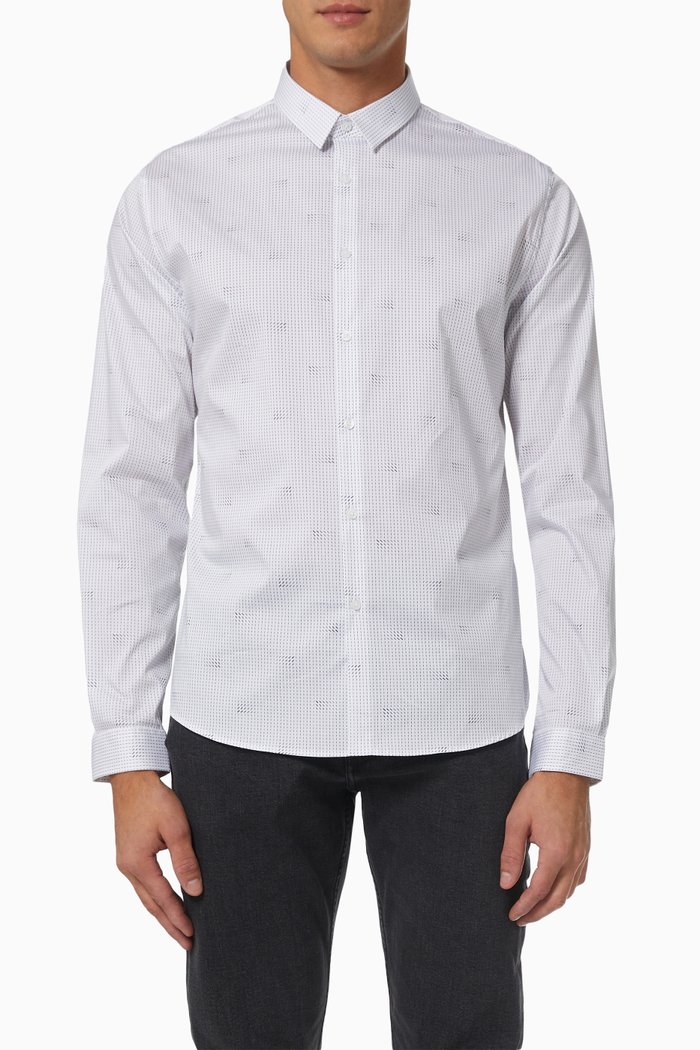 

Easy Care Dotted Print Shirt in Cotton, White