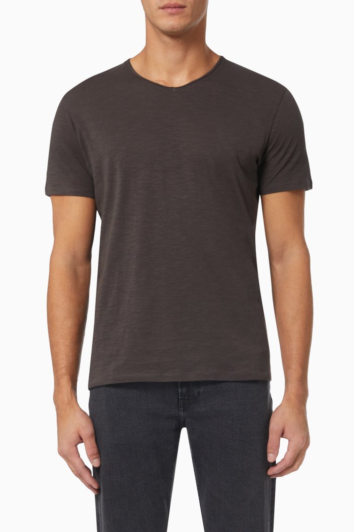 

V-neck T-shirt in Cotton, Brown