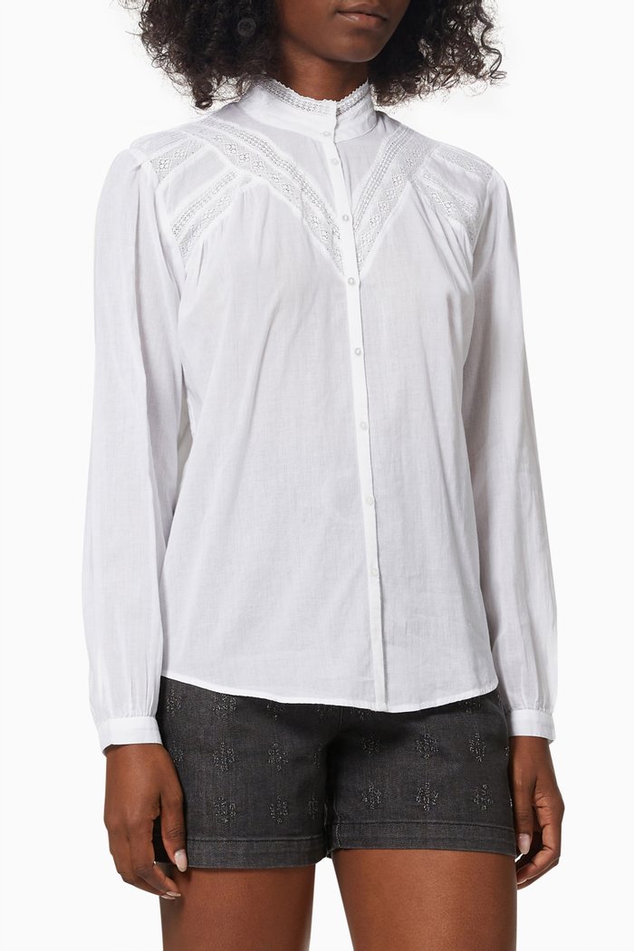 

Lace Victorian Collar Blouse in Cotton Voile, White