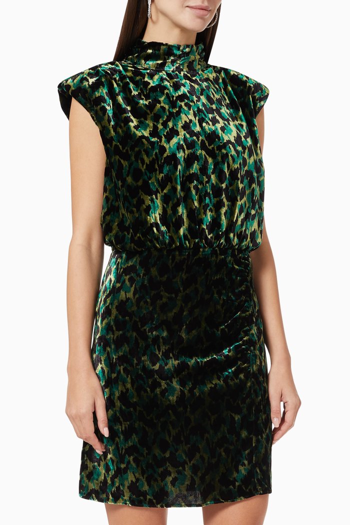 

Panther Printed Dress in Velvet, Green