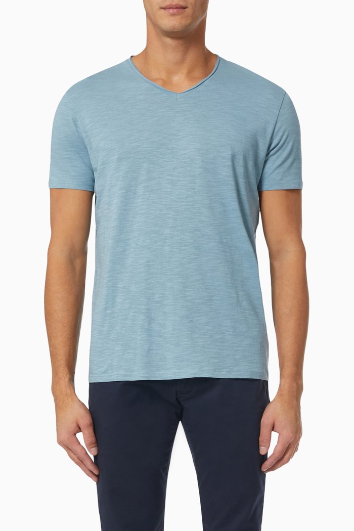 

V-neck T-shirt in Cotton, Blue