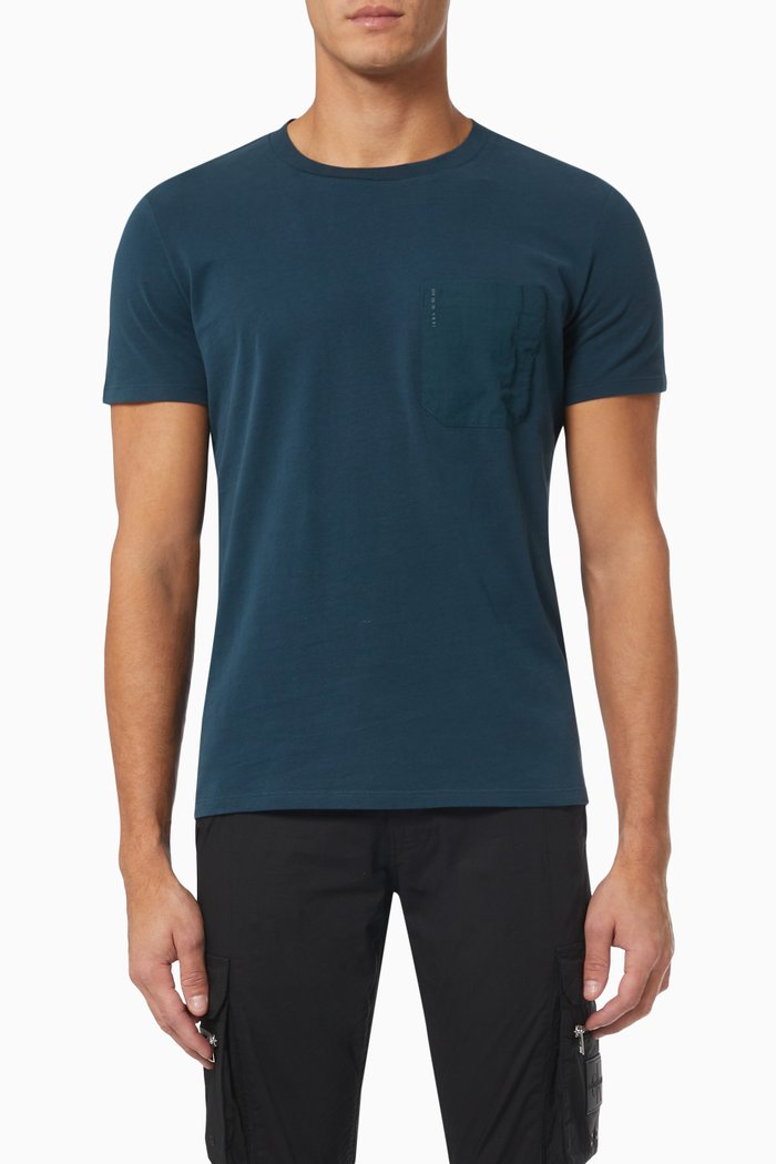 

T-shirt with Chest Pocket in Cotton, Blue