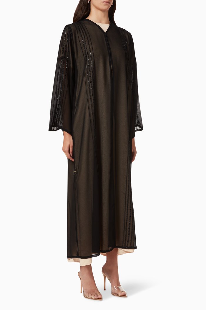 

Beaded Embroidered Abaya in Chiffon, Black
