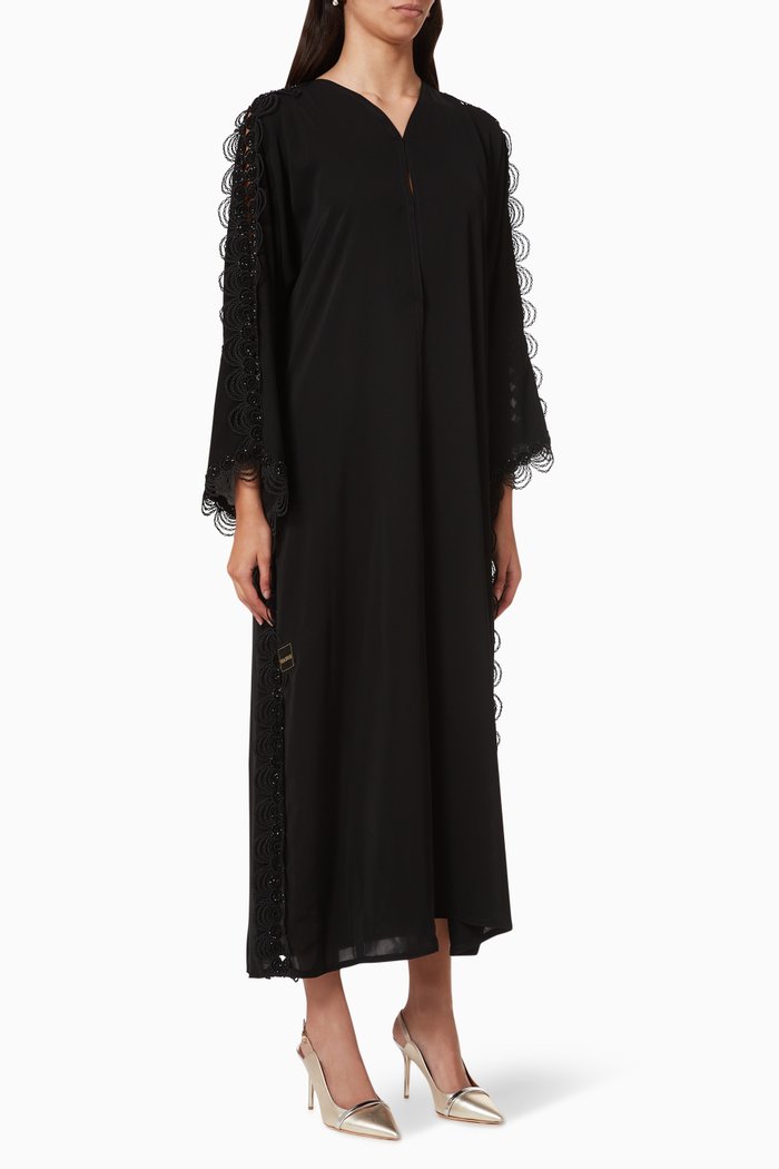 

Scallop Lace Abaya in Chiffon, Black