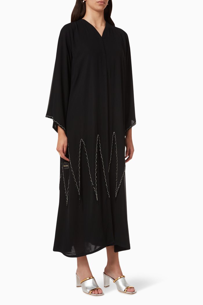 Beaded Embroidery Abaya in Crepe, Black