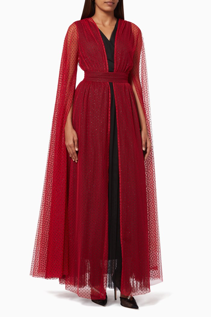 

2-in-1 Cape Maxi Dress in Tulle, Black