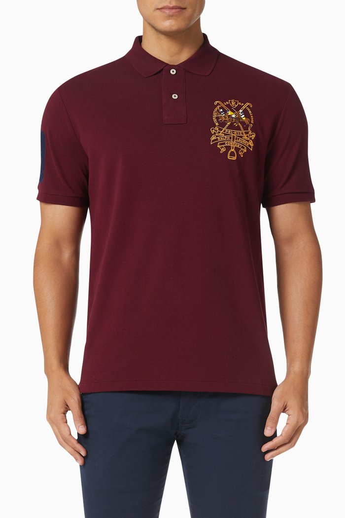 

Custom Slim Fit Triple Pony Polo Shirt in Cotton Mesh, Burgundy