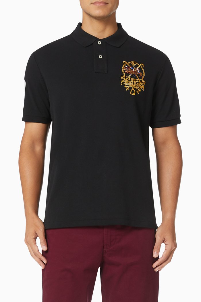 

Custom Slim Fit Triple Pony Polo Shirt in Cotton Mesh, Black