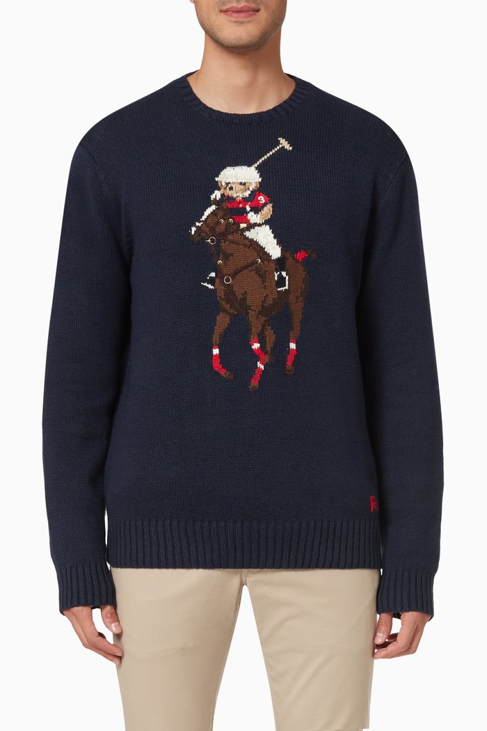 

Polo Bear & Big Pony Sweater in Cotton Blend, Blue