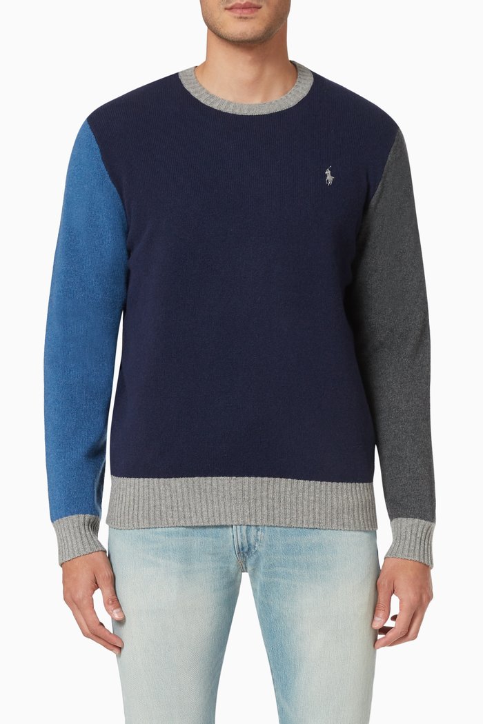 

Colourblock Logo Sweater in Wool & Cashmere, Blue