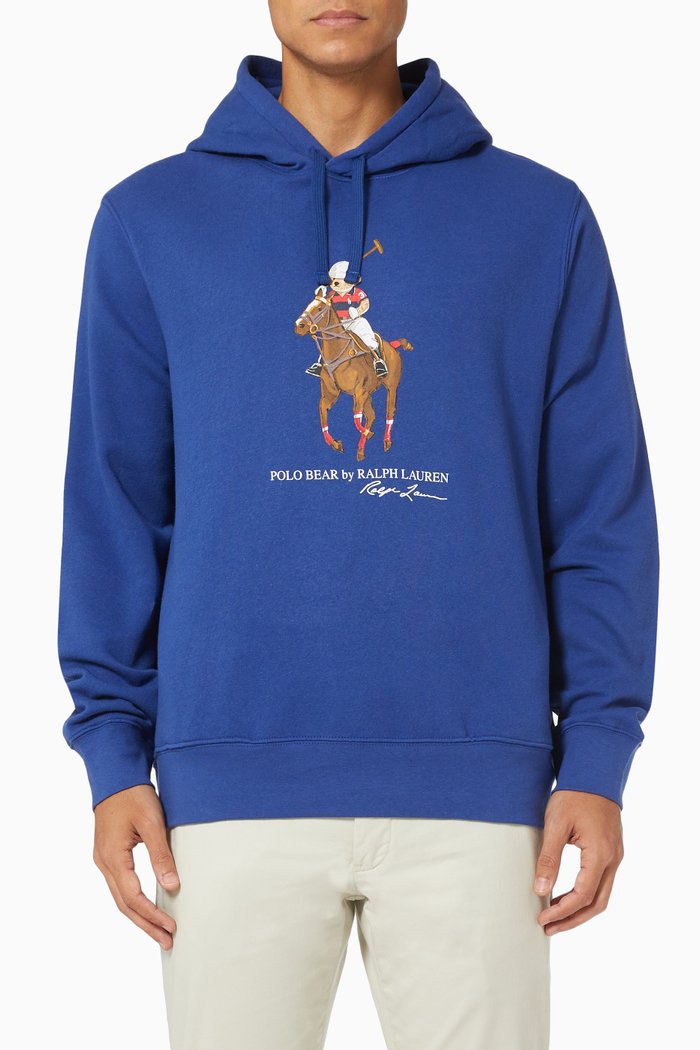 

Signature Bear & Pony Hoodie in Cotton Blend, Blue