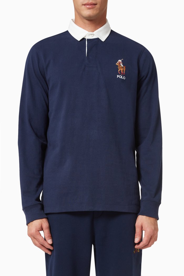 Classic Fit Polo Bear Rugby Shirt in Cotton, Blue
