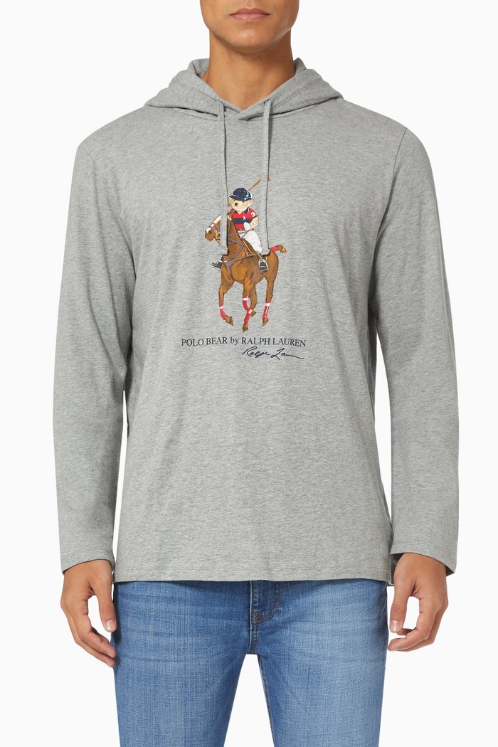 

Signature Bear & Pony Hooded T-shirt in Cotton, Grey