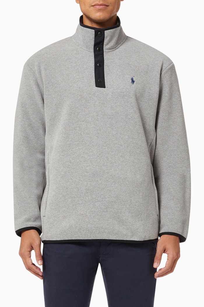 

Mock-neck Pullover in Recycled Polyester Fleece, Grey
