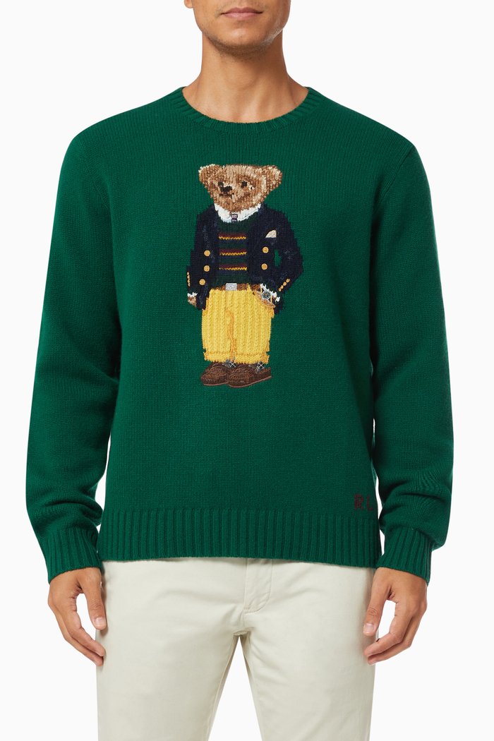 

Polo Bear Sweater in Wool Knit, Green