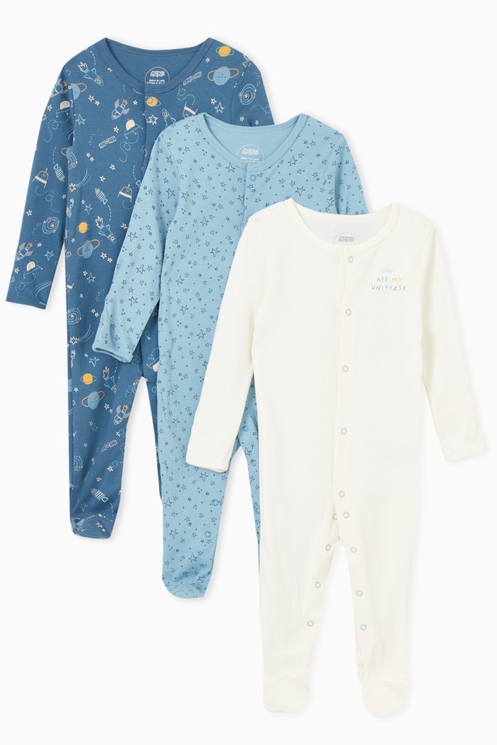

Space Sleepsuits, Set of 3, Multicolour