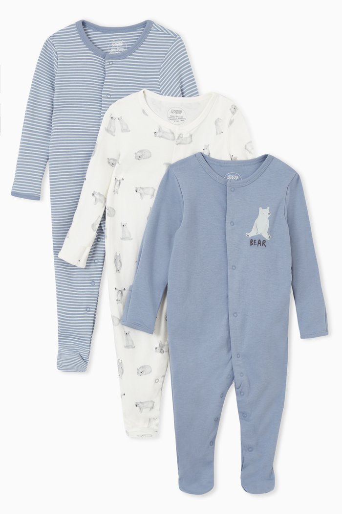 

Bear Print Sleepsuits, Set of 3, Multicolour