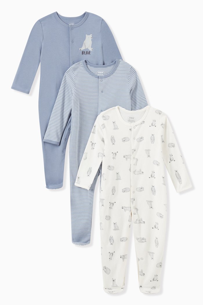 

Bear Print Sleepsuits, Set of 3, Multicolour