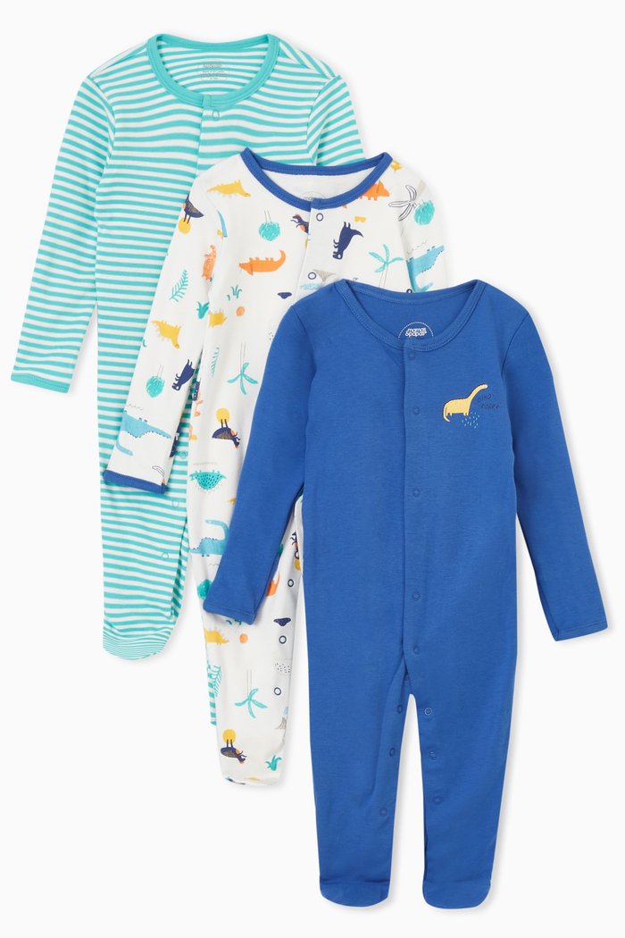 

Dino Sleepsuits, Set of 3, Multicolour