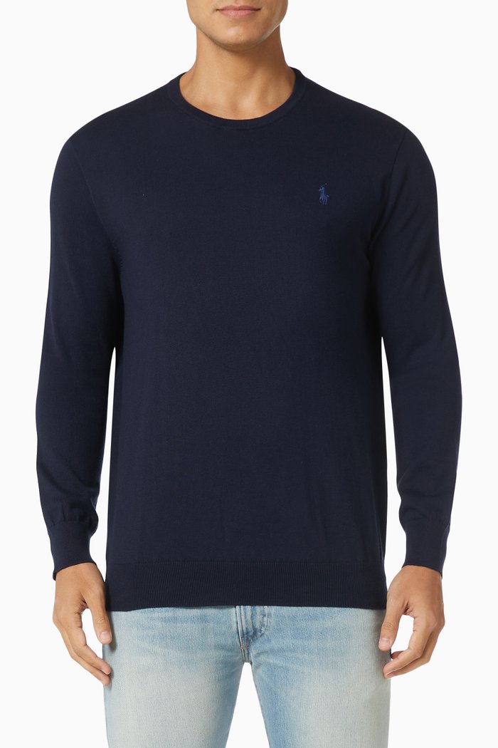 

Slim Fit Crewneck Sweater in Pima Cotton Knit, Blue