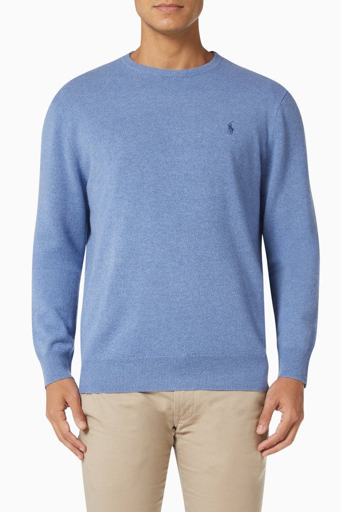 

Crewneck Sweater in Merino Wool Knit, Blue