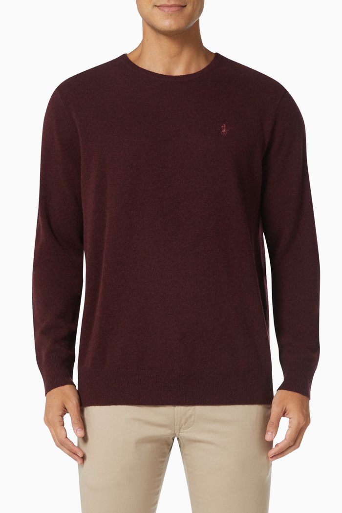 

Crewneck Sweater in Merino Wool Knit, Red