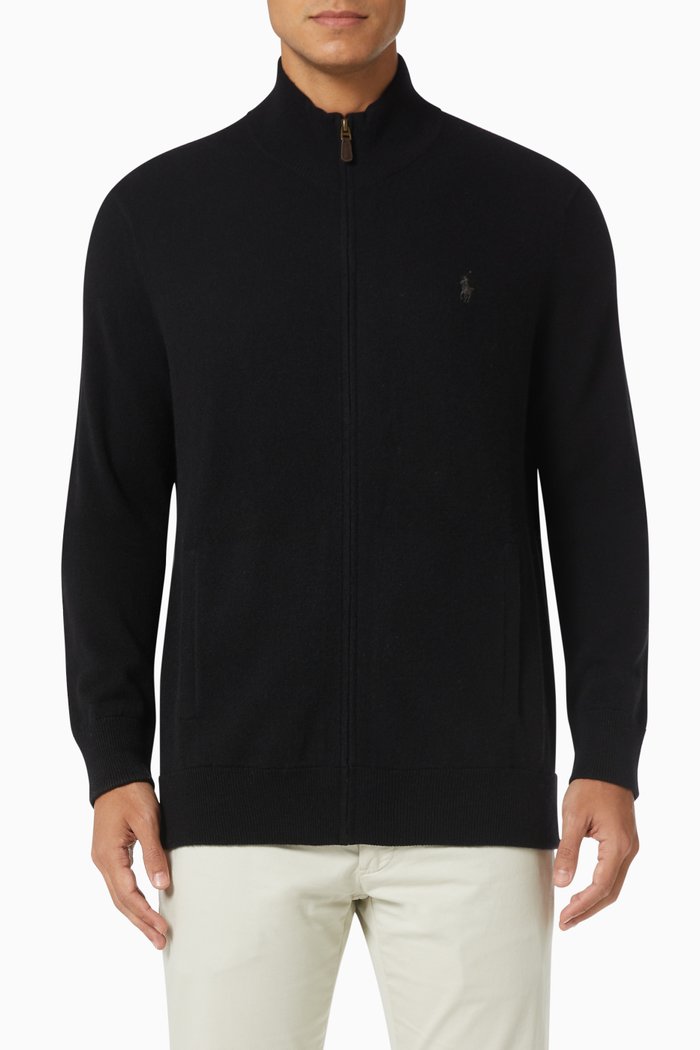 

Zipped Sweater in Merino Wool, Black