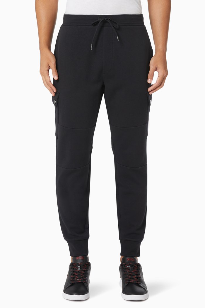 

Cargo Joggers in Double-knit Cotton Blend, Black