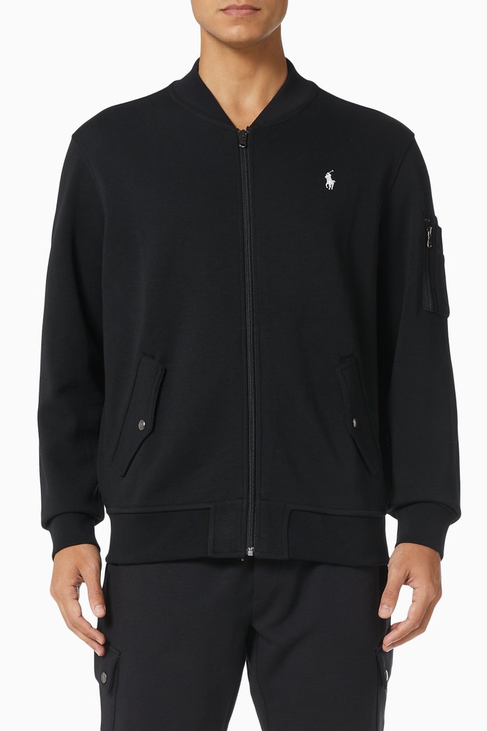 

Bomber Jacket in Double-knit Cotton Blend, Black