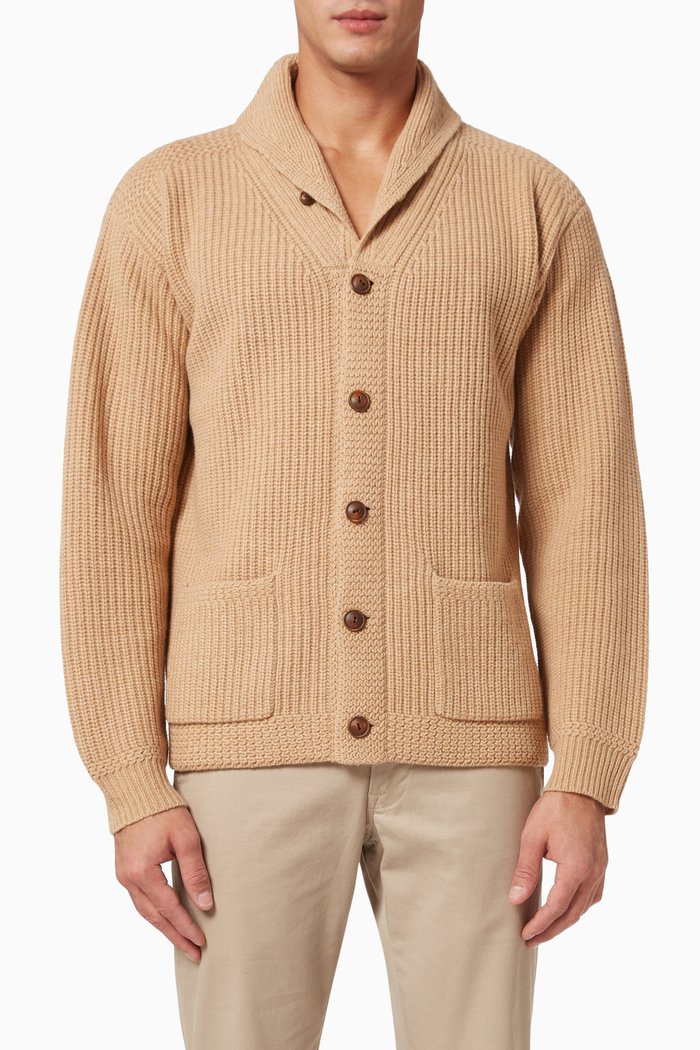 

Shawl Collar Cardigan in Wool Cashmere Blend, Neutral