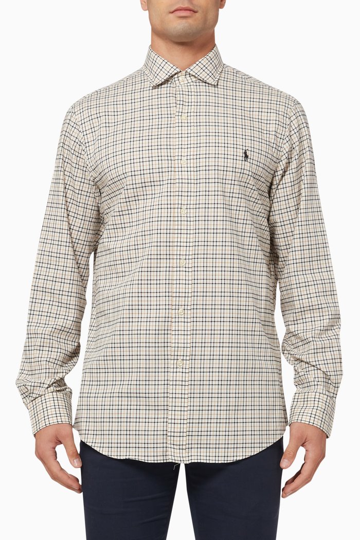 

Custom Slim Fit Plaid Shirt in Cotton Twill, White