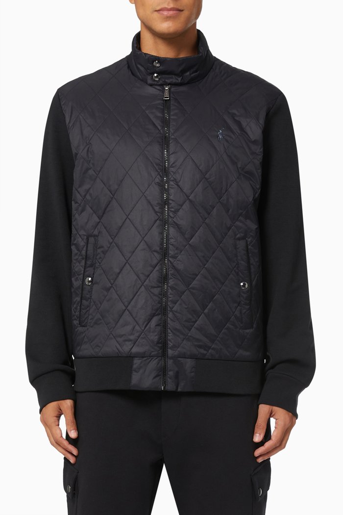 

Quilted Hybrid Jacket in Double-knit Fabric, Black