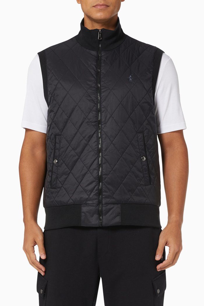 

Quilted Hybrid Vest in Recycled Polyester Blend, Black