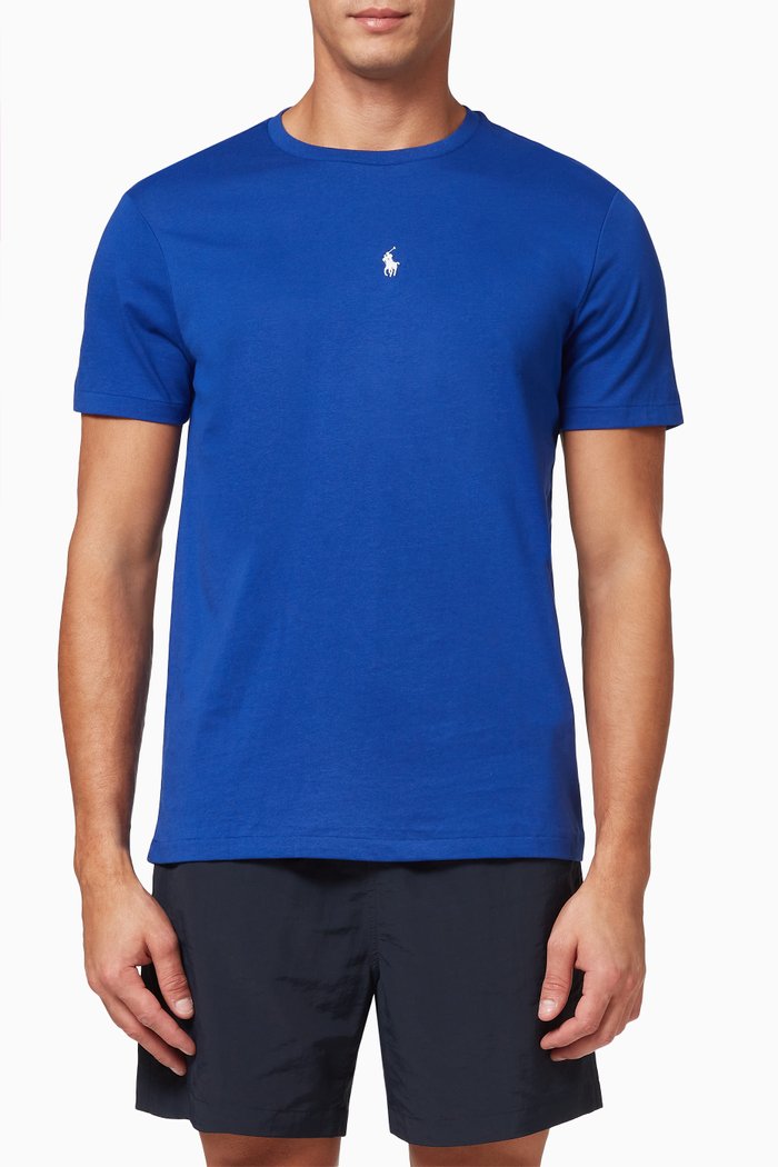 Custom Slim Fit Logo T-shirt in Cotton Jersey, Blue