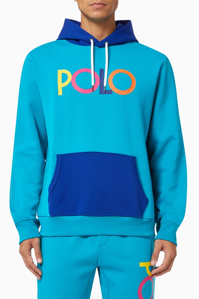 Polo Sweatshirt in Fleece Jersey, Blue