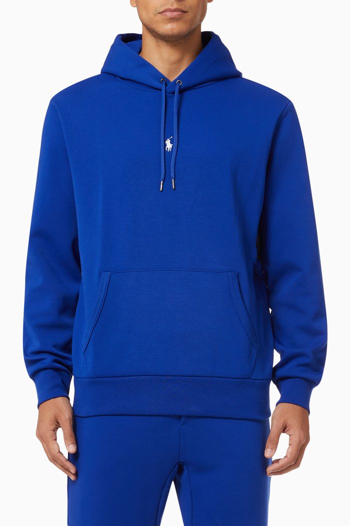 

Pony Embroidered Hoodie in Cotton Blend Fleece, Blue