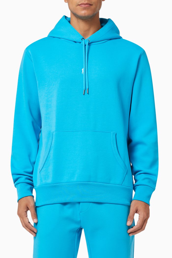 

Pony Embroidered Hoodie in Cotton Blend Fleece, Blue