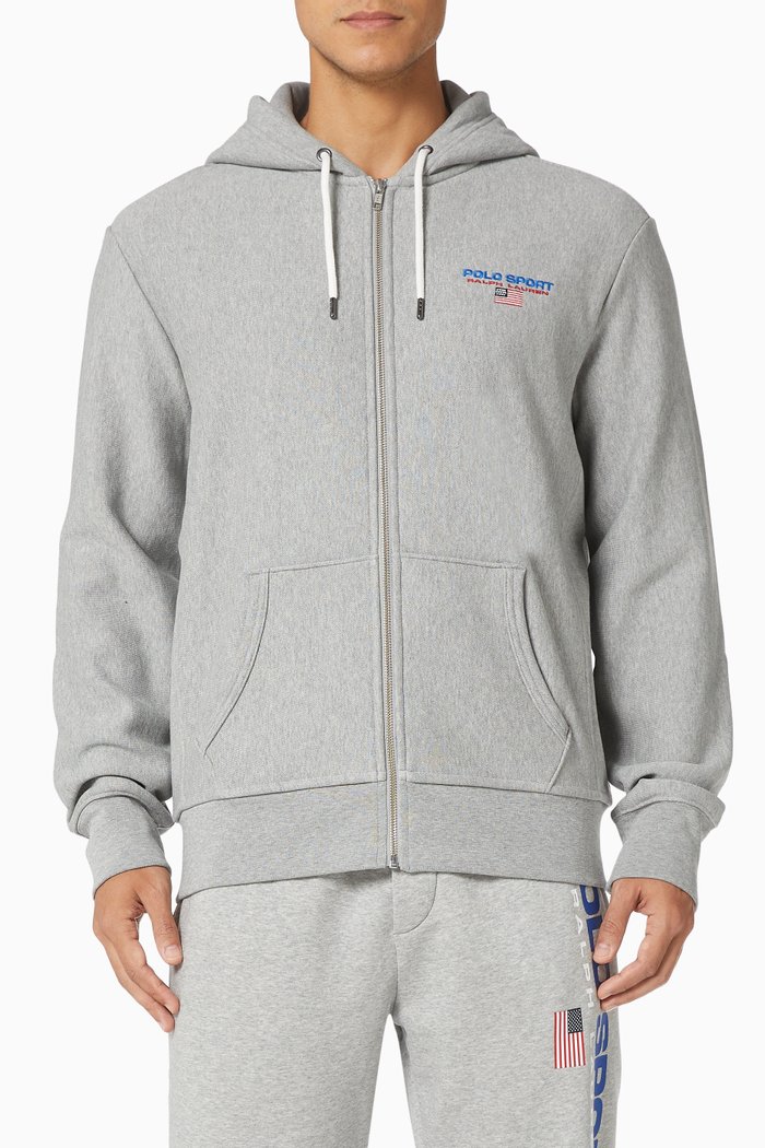 

Polo Sport Zipped Hoodie in Cotton Blend Fleece, Grey