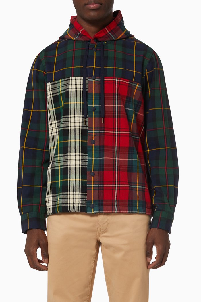 

Hooded Overshirt in Plaid Cotton, Multicolour