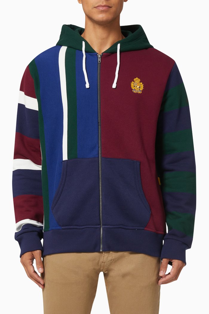 

Polo Crest Patchwork Hoodie in Cotton Blend Fleece, Multicolour
