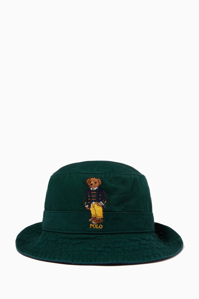 

Loft Polo Bear Bucket Hat in Cotton Twill, Green