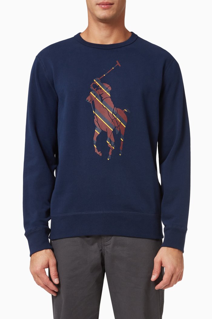 

Striped Big Pony Sweatshirt in Fleece, Blue