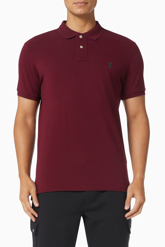 

Slim Fit Polo T-shirt in Cotton Mesh, Burgundy