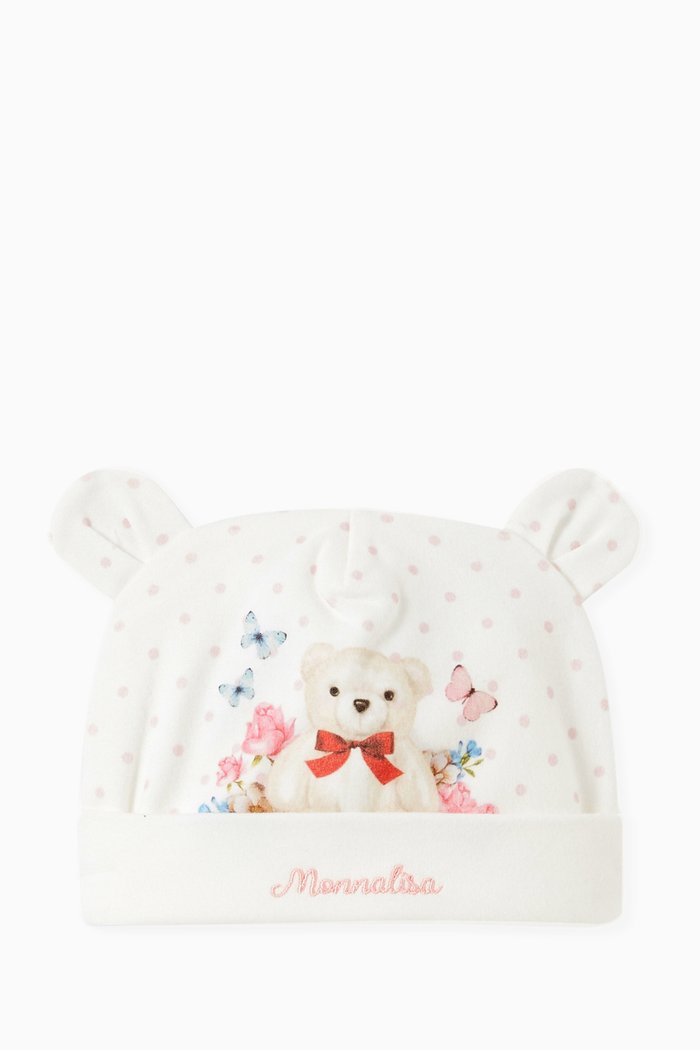 

Teddy Bear Hat with Ears in Interlock, White