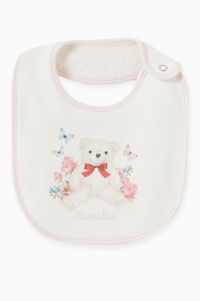 

Teddy Bear Print Bib in Interlock Cotton, White