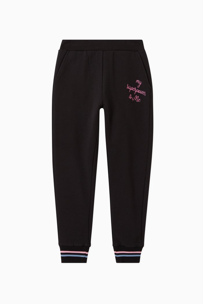 

Embroidered Track Pants in Stretch Cotton, Black