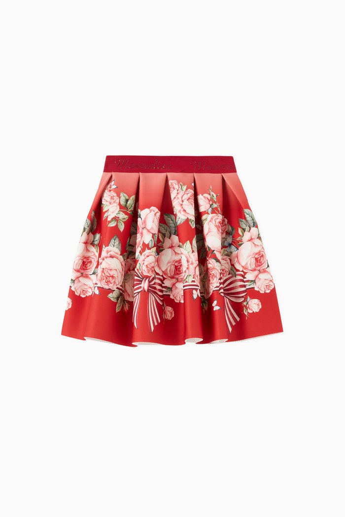 

Floral Skirt in Satin, Red