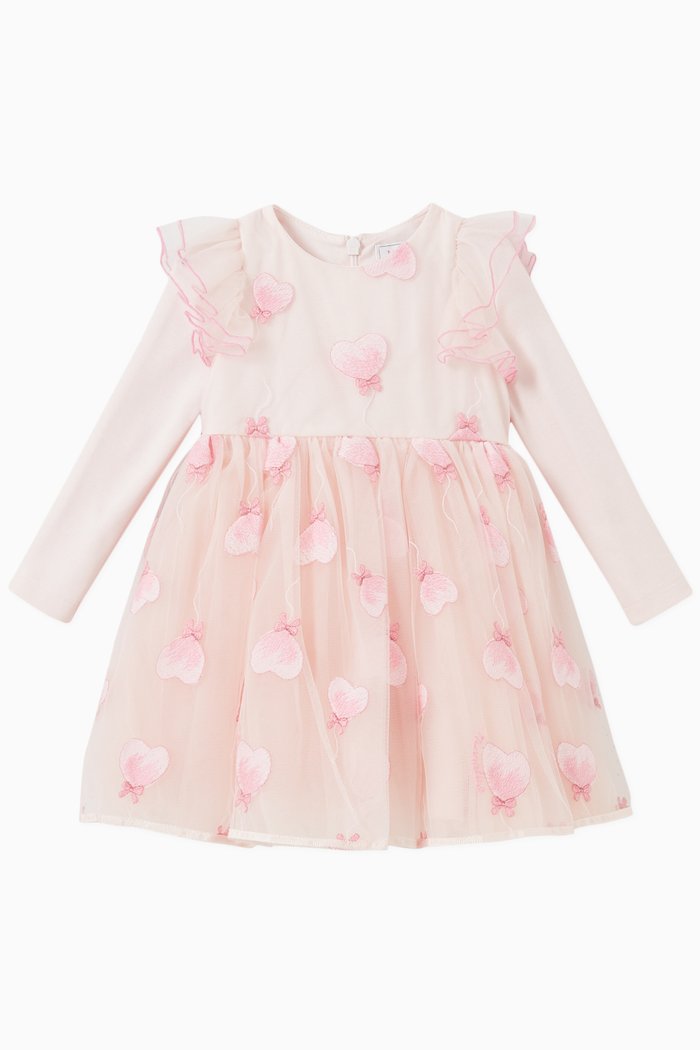 

Embroidered Heart Dress in Tulle, Pink